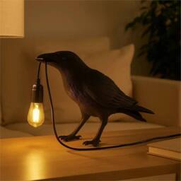 VOGREX 2PC Black Crow Resin LED Lamp E27 Modern Table Light - thumbnail 4