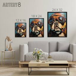 "Artery8 Bulldog Dog With Retro Motorcycle Goggles Framed Canvas Wall Art Print in Blue - Size: W12"" x H16""" - thumbnail 4