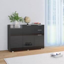 Berkfield Home Sideboard High Gloss Black 107x35x76 cm - Size: 107 x 35 x 76 cm - thumbnail 2