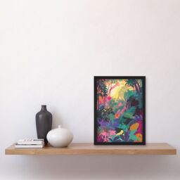 Artery8 Vibrant Tropical Rainforest Sunrise Illustration Artwork Framed Wall Art Print A4 in Black - thumbnail 2