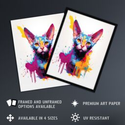 "Artery8 Wall Art Print Devon Rex Cat Lover Gift Pet Portrait Purple Blue Orange Artwork Painting Art Framed - Size: W12"" x H16""" - thumbnail 2