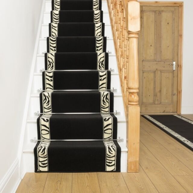 runrug Stair Runner Carpet for Staircases - Soft & Comfy, 9mm - 'Zebra' in Black - Size: 70 cm x 510 cm - image 1