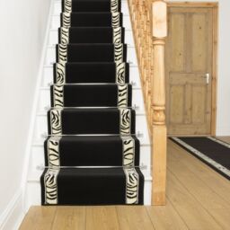 runrug Stair Runner Carpet for Staircases - Soft & Comfy, 9mm - 'Zebra' in Black - Size: 70 cm x 510 cm - thumbnail 1