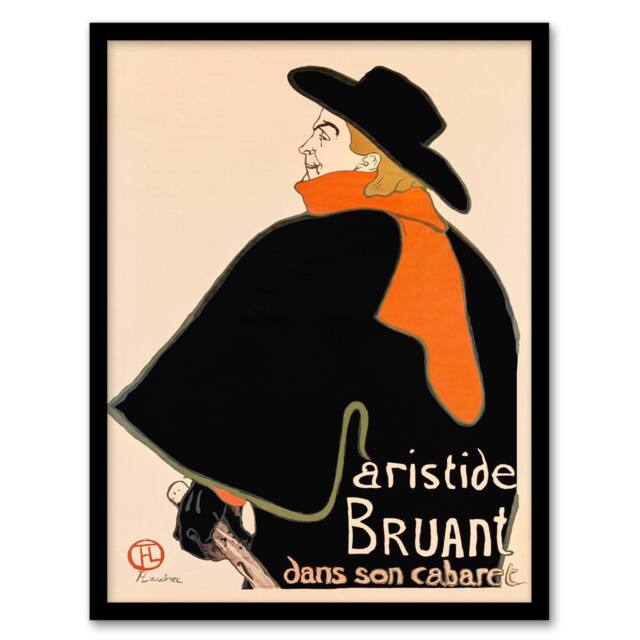 Artery8 Toulouse Lautrec Framed Wall Art Print Aristide Bruant in his Cabaret in Orange - Size: A4 - image 1