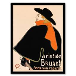 Artery8 Toulouse Lautrec Framed Wall Art Print Aristide Bruant in his Cabaret in Orange - Size: A4 - thumbnail 1