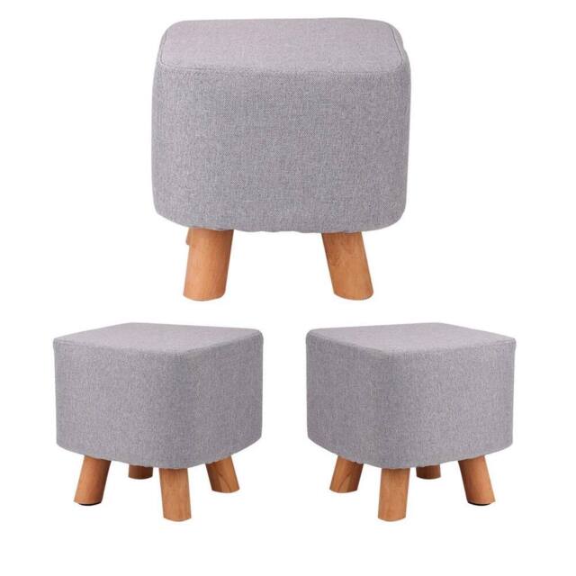FORGEVIO Square Padded Fabric Wooden Footstool Ottoman Stool Wooden 4 Legs in Grey - image 1