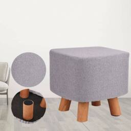 FORGEVIO Square Padded Fabric Wooden Footstool Ottoman Stool Wooden 4 Legs in Grey - thumbnail 3