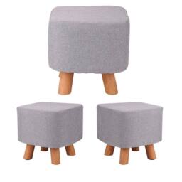 FORGEVIO Square Padded Fabric Wooden Footstool Ottoman Stool Wooden 4 Legs in Grey - thumbnail 1