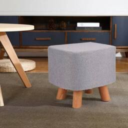 FORGEVIO Square Padded Fabric Wooden Footstool Ottoman Stool Wooden 4 Legs in Grey - thumbnail 4