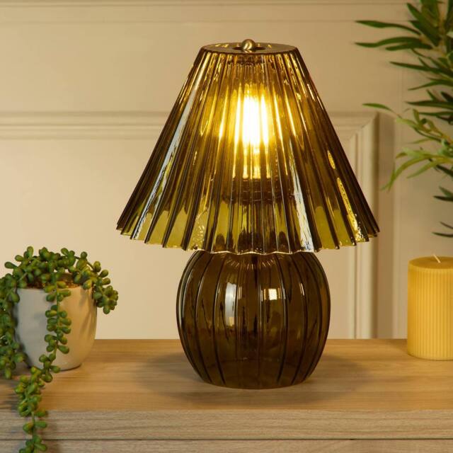 Lighting Collection Ribbed Green Glass Table Lamp - image 1
