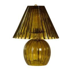 Lighting Collection Ribbed Green Glass Table Lamp - thumbnail 3