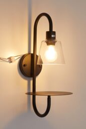 Living and Home Transparent Glass Lampshade Wall Light in Black - thumbnail 1