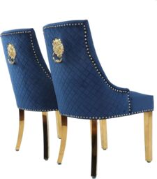 Hygrad Built to Survive 2 X Velvet Upholstered Seat Luxury Dining Accent Chair With Gold Metal Legs Gold For Home Office Study Hallway in Blue
