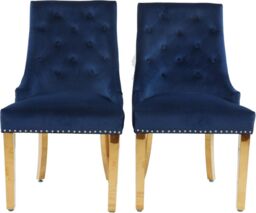 Hygrad Built to Survive 2 X Velvet Upholstered Seat Luxury Dining Accent Chair With Gold Metal Legs Gold For Home Office Study Hallway in Blue - thumbnail 3