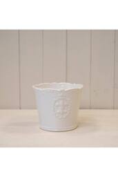 KDMD Large White Ceramic PotFleur De Lis