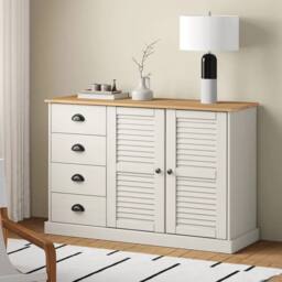 Berkfield Home Sideboard with Drawers VIGO 113x40x75 cm White Solid Wood Pine - Size: 113 x 40 x 75 cm
