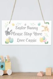 Personalised Memento Company Personalised Easter Bunny Stop Here Wooden Sign in White - thumbnail 4