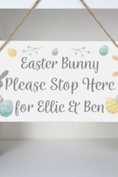 Personalised Memento Company Personalised Easter Bunny Stop Here Wooden Sign in White - thumbnail 3