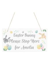 Personalised Memento Company Personalised Easter Bunny Stop Here Wooden Sign in White - thumbnail 1