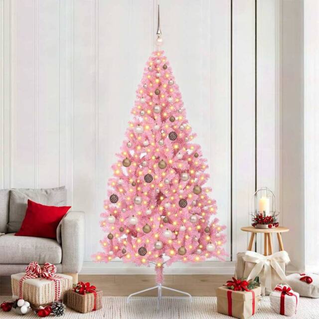 Berkfield Home Artificial Pre-lit Christmas Tree with 300 LEDs Pink 210 cm PVC - image 1