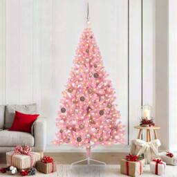 Berkfield Home Artificial Pre-lit Christmas Tree with 300 LEDs Pink 210 cm PVC