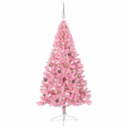 Berkfield Home Artificial Pre-lit Christmas Tree with 300 LEDs Pink 210 cm PVC - thumbnail 4