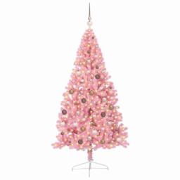 Berkfield Home Artificial Pre-lit Christmas Tree with 300 LEDs Pink 210 cm PVC - thumbnail 3