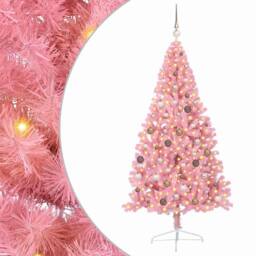 Berkfield Home Artificial Pre-lit Christmas Tree with 300 LEDs Pink 210 cm PVC - thumbnail 2