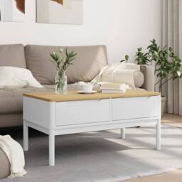 Berkfield Home Beautiful Coffee Table FLORO White 99x55.5x45 cm Solid Pine Wood - thumbnail 1