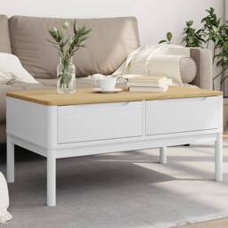 Berkfield Home Beautiful Coffee Table FLORO White 99x55.5x45 cm Solid Pine Wood - thumbnail 2