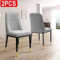FLAVORA 2x Armless Faux Leather Dining Chairs Metal Legs Modern Home in Grey - Size: 100 cm x 15 cm - thumbnail 4