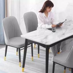 FLAVORA 2x Armless Faux Leather Dining Chairs Metal Legs Modern Home in Grey - Size: 100 cm x 15 cm - thumbnail 3