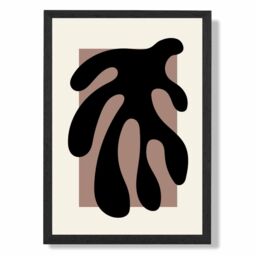 ARTZE Matisse Floral Cutout Cream & Brown Framed Print SIZE: A2 with Black Frame - Size: A4