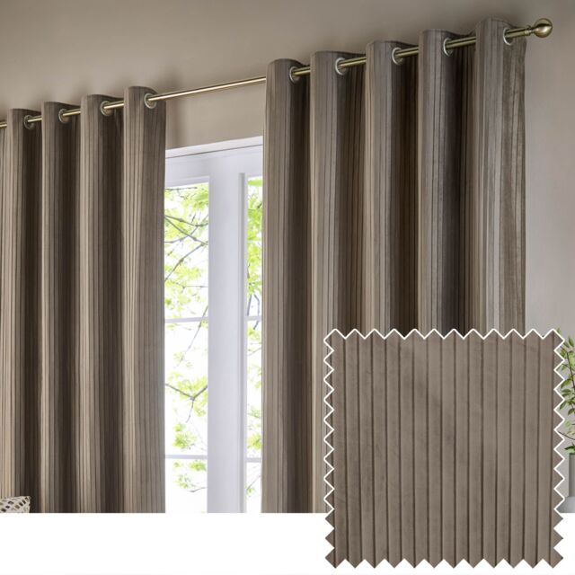 Paoletti Corinthian Velvet Room Darkening Eyelet Curtain Pair in Light Brown - Size: 117 cm width x 183 cm drop - image 1