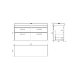 Balterley Millwich 4 Drawer Wall Hung Vanity Unit, Gloss Grey, 1200mm in Grey - thumbnail 2