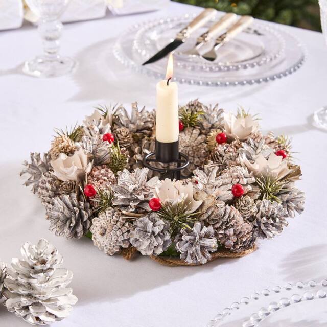 Dibor 30cm Red Berry Xmas Wreath Christmas Dining Table Centerpiece in White - image 1