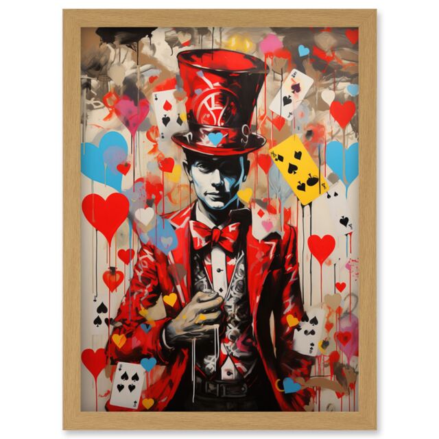 Artery8 Wall Art Print The King of Hearts Modern Magician Magical Artwork Playing Cards Artwork Framed A4 in Light Oak - image 1