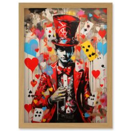 Artery8 Wall Art Print The King of Hearts Modern Magician Magical Artwork Playing Cards Artwork Framed A4 in Light Oak - thumbnail 1