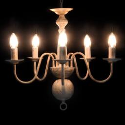 Berkfield Home Elegant Chandelier Antique White 5 x E14 Bulbs in Off-White - thumbnail 3