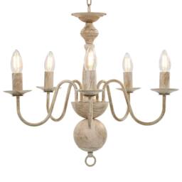 Berkfield Home Elegant Chandelier Antique White 5 x E14 Bulbs in Off-White - thumbnail 2