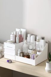 Living and Home Cosmetic Organisers for Skincare Organiser, Desk Organizer for Dresser and Bathroom in White