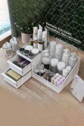 Living and Home Cosmetic Organisers for Skincare Organiser, Desk Organizer for Dresser and Bathroom in White - thumbnail 2