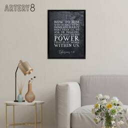 "Artery8 Ephesians 3 20 His Power At Work Bible Quote Framed Canvas Wall Art Print in Grey - Size: W12"" x H16""" - thumbnail 3