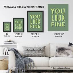 Artery8 You Look Fine Sage Green Simple Cheeky Framed Wall Art Print - Size: A4 - thumbnail 3