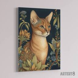 "Artery8 Abyssinian Cat & Flowers Art Nouveau Canvas Wall Art Print - Size: W18"" x H24""" - thumbnail 2