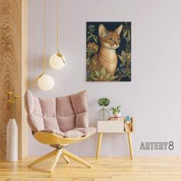 "Artery8 Abyssinian Cat & Flowers Art Nouveau Canvas Wall Art Print - Size: W18"" x H24""" - thumbnail 3