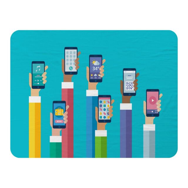 Benjamin Tate Design Hands Holding Smart Phones Blanket in Natural - Size: 120 cm x 150 cm - image 1