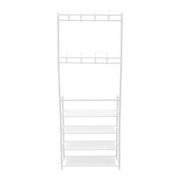 KORVIXA Coat Hat Stand 8 Hooks Metal Shoe Rack 4 Tiers in White - Size: 100 cm x 100 cm - thumbnail 1