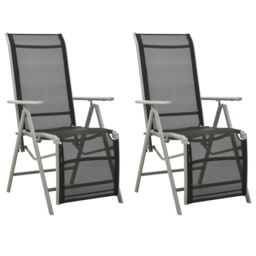 Berkfield Home Reclining Garden Chairs 2 pcs Textilene & Aluminium Silver in Black - thumbnail 1