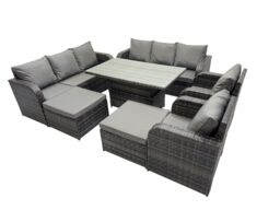 Fimous Rattan Garden Furniture Dining Set 10-seater with 2 Big Footstool in Dark Grey - thumbnail 2